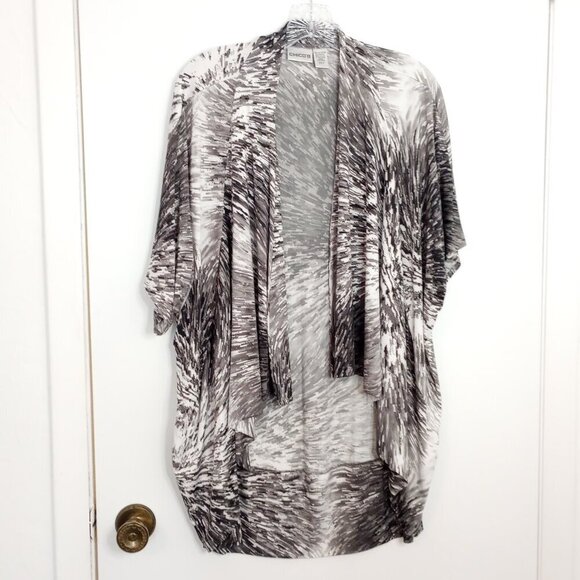 Chico's Tops - Chico's Black, Grey & White Abstract Open Front Billie Jacket